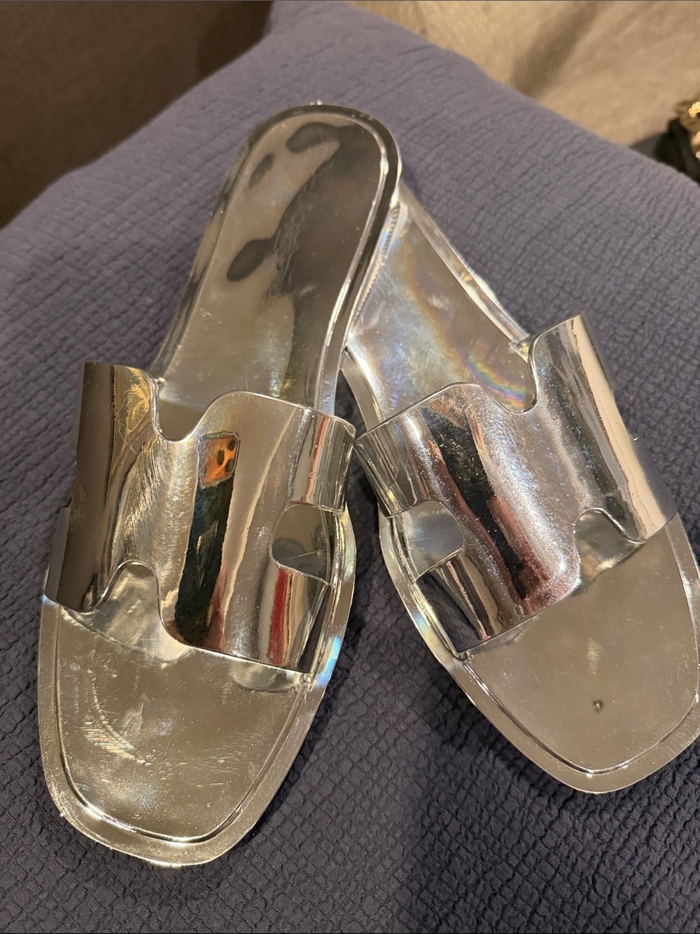 Wild Diva Metallic Silver Slide Mules